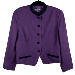 Pendleton Classic Wool Purple Mandarin Collar Button Front Long Sleeve Blazer